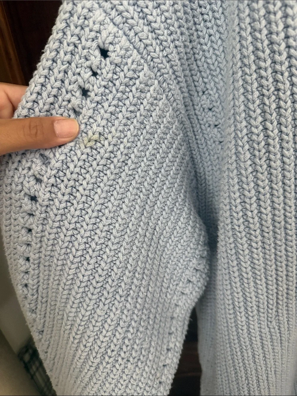 Free People Dare To Dream Light Blue Chunky Cotton Knit Open Cardigan Sweater M